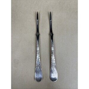 2 Rare Antique Silver Plate Nut Picks 1847 Rogers Bros A1 Lorne Monogram “Partt”